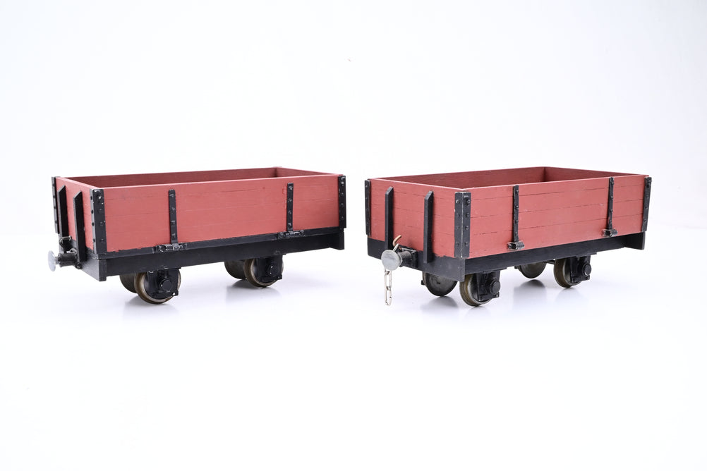 Kit Built 16mm Scale 32mm Narrow Gauge Rake of 4 Red Open Wagons