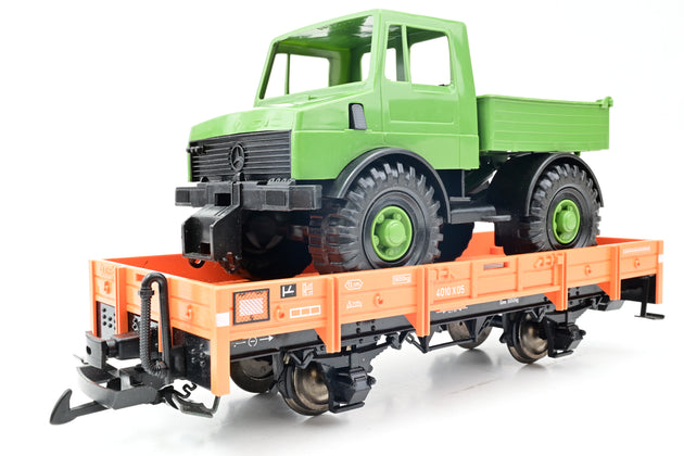 LGB G Gauge Low Sided Open Wagon No.4010 with UniMog - Unboxed