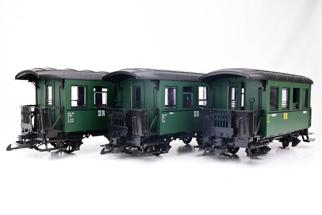 LGB G Gauge 39075 Set of 3 DR 4 Wheel Passenger Coaches, Green - Boxed