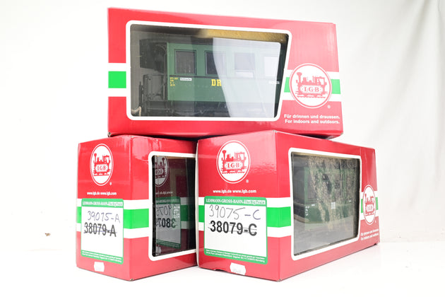 LGB G Gauge 39075 Set of 3 DR 4 Wheel Passenger Coaches, Green - Boxed