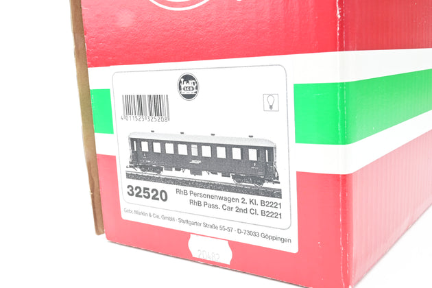 LGB G Gauge 32520 RhB 2nd Class Passenger Car, Type G / Era III No.B2221 - Boxed