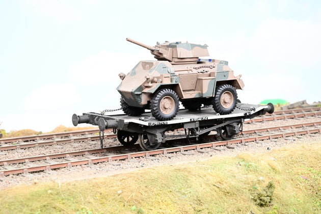 Kit Built 7mm O Gauge Hymac Machinery Wagon w/ Armoured Car Load - Unboxed