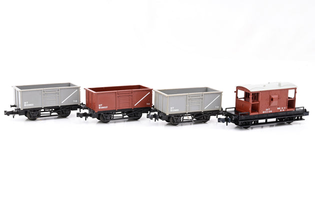 Trix N Gauge Rake of 3 16T Steel Wagons BR Bauxite/Grey and 1 BR 20T Brake Vam BR Bauxite - Unboxed