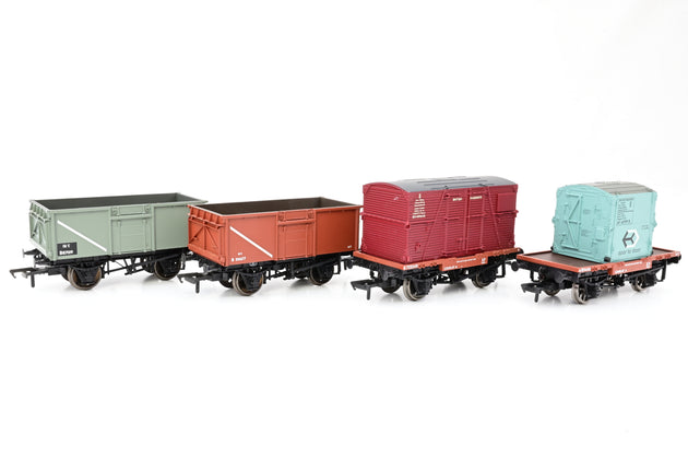 Bachmann OO Gauge Rake of 4 BR Wagons 2 16T Steel BR Bauxite/Grey 2 Conflats W/Containers - Unboxed