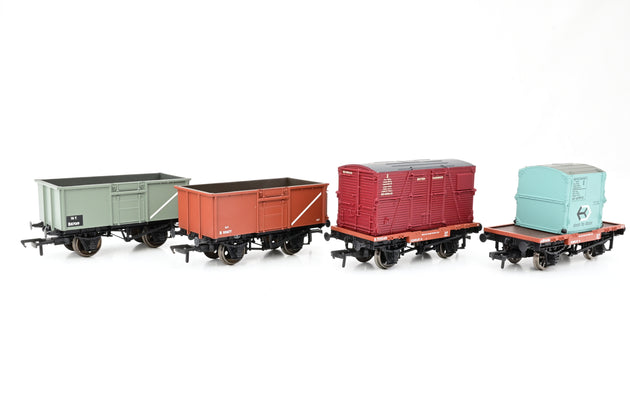 Bachmann OO Gauge Rake of 4 BR Wagons 2 16T Steel BR Bauxite/Grey 2 Conflats W/Containers - Unboxed