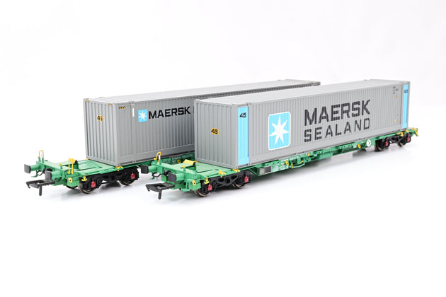 Bachmann OO Gauge 37-313 Intermodal Bogie Wagons with Two 45ft Containers 'Maersk' - Boxed