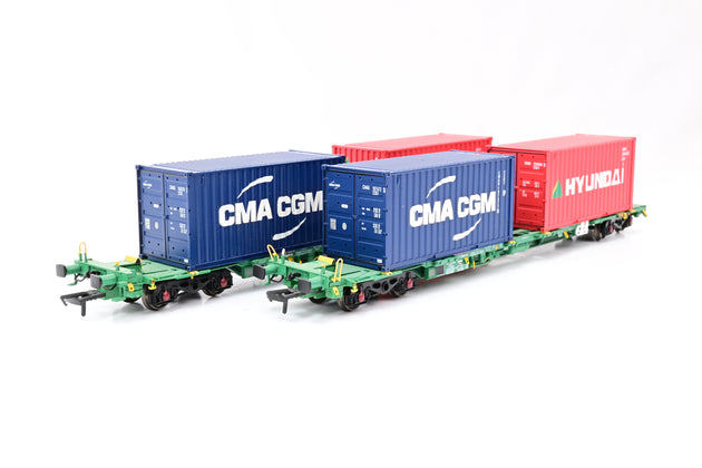 Bachmann OO Gauge 37-321A Intermodal Bogie Wagons with Four 20ft Containers 'CMA CGM & Hyundai' - Boxed