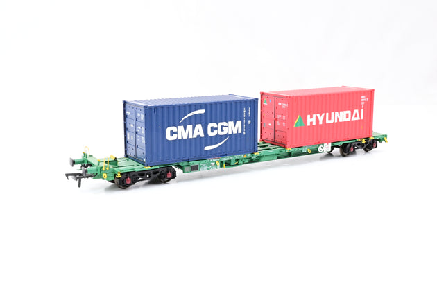 Bachmann OO Gauge 37-321A Intermodal Bogie Wagons with Four 20ft Containers 'CMA CGM & Hyundai' - Boxed