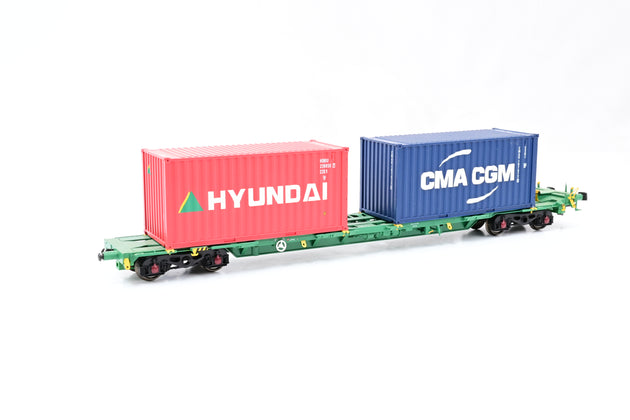 Bachmann OO Gauge 37-321A Intermodal Bogie Wagons with Four 20ft Containers 'CMA CGM & Hyundai' - Boxed