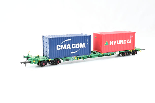 Bachmann OO Gauge 37-321A Intermodal Bogie Wagons with Four 20ft Containers 'CMA CGM & Hyundai' - Boxed