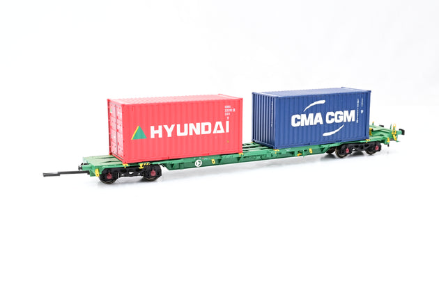 Bachmann OO Gauge 37-321A Intermodal Bogie Wagons with Four 20ft Containers 'CMA CGM & Hyundai' - Boxed