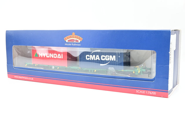 Bachmann OO Gauge 37-321A Intermodal Bogie Wagons with Four 20ft Containers 'CMA CGM & Hyundai' - Boxed