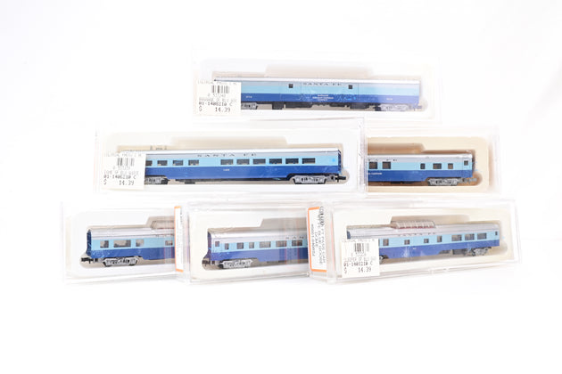 Con-Cor N Gauge Rake of 6 Santa Fe Blue Goose Passenger Car Set - Boxed