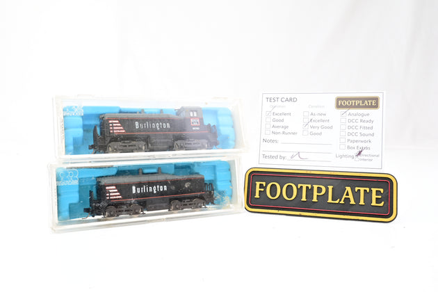 Atlas N Gauge 4005/4015 'Burlington' SW 1500 Diesel Locomotive Cow & Calf No.9280 - Boxed
