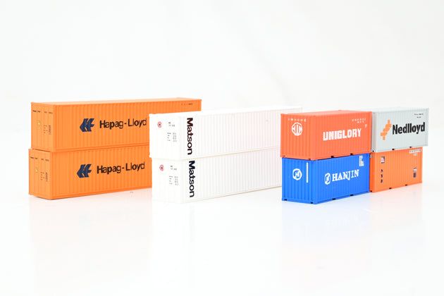 Mixed Set American N Gauge 8 Various Containers 'Hapag-Lloyd, Matson, Hanjin, Nelloyd, Uniglory, NYK