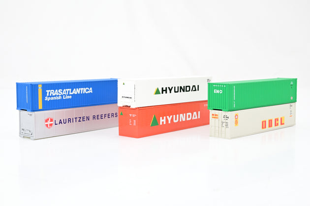 Mixed Set American N Gauge 6 Various Containers 'Lauritzen Reefers, Hyundai, OOCL, Trasatlantica' Evergreen'