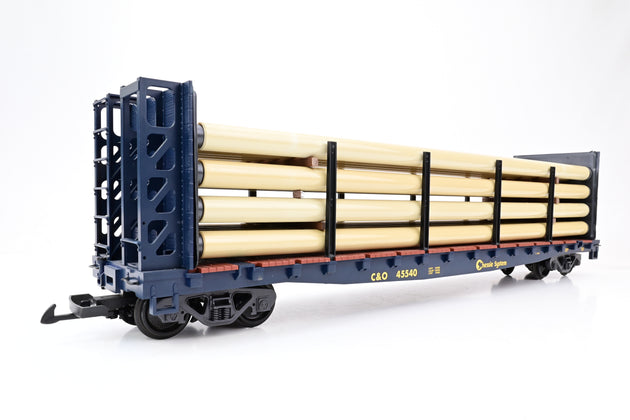 LGB G Gauge 45540 Chesapeake Ohio Bulkhead Flatcar Pipe Load No.45540 - Boxed