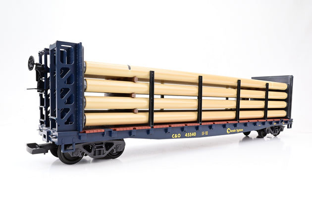 LGB G Gauge 45540 Chesapeake Ohio Bulkhead Flatcar Pipe Load No.45540 - Boxed