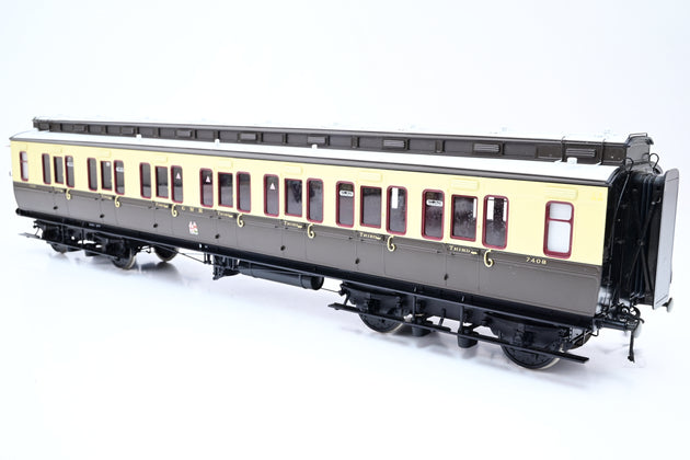 Lee Marsh O Gauge GWR Chocolate & Cream Corridor Brake Third Dia. D20 Clerestory Coach No.7408 - Boxed