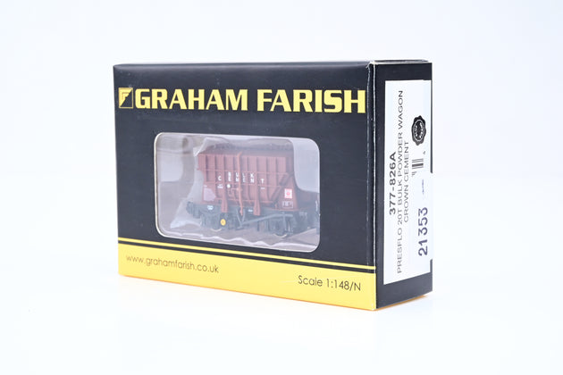 Graham Farish N Gauge 377-826A Crown Cement Bauxite Presflo 20T Bulk Powder Wagon No.B888235 - Boxed