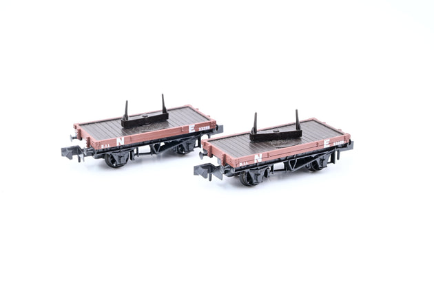 Peco N Gauge NR-39E Pair of NE Brown Bolster Wagons No.23255 - Unboxed