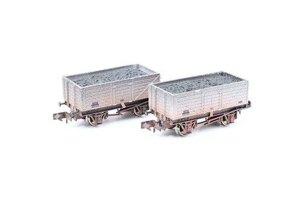 Dapol N Gauge Pair of BR Grey 7-Plank Open Wagons No.P238832 - Factory Weathered, Unboxed