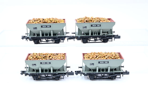 Graham Farish N Gauge Rake of 4 BR Grey 24T Iron Ore Hopper Wagons w/ Loads - Unboxed