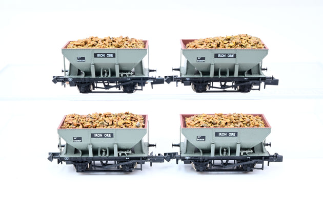 Graham Farish N Gauge Rake of 4 BR Grey 24T Iron Ore Hopper Wagons w/ Loads - Unboxed