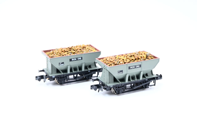 Graham Farish N Gauge Rake of 2 BR Grey 24T Iron Ore Hopper Wagons w/ Loads - Unboxed