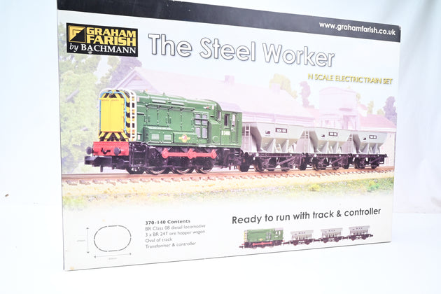 Graham Farish N Gauge 370-140 'The Steel Worker' Train Set w/ Class 08 & 3 24T Iron Ore Hoppers - Boxed