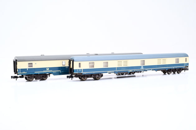Fleischmann N Gauge  8190/8189 Rake of 2 Postal Coaches w/ DB Baggage Düms905 & Fleisch Post Mrz Car No.50800095931 - Boxed