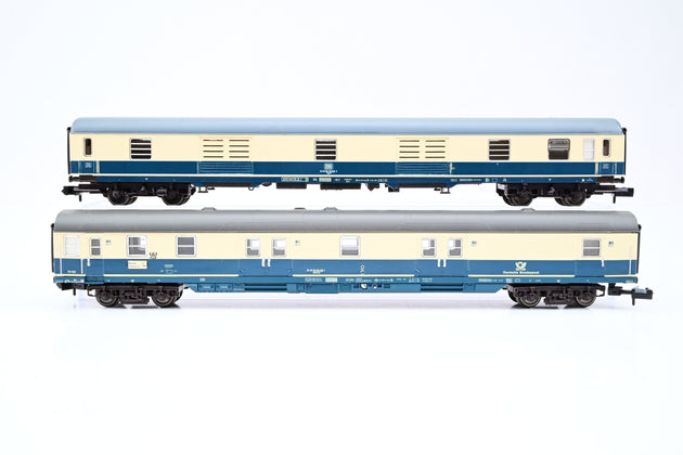 Fleischmann N Gauge  8190/8189 Rake of 2 Postal Coaches w/ DB Baggage Düms905 & Fleisch Post Mrz Car No.50800095931 - Boxed