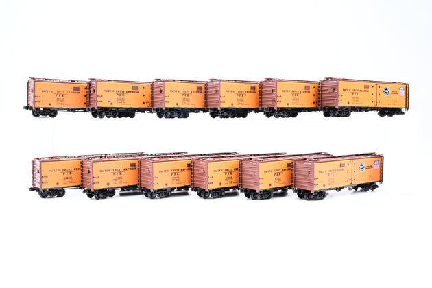 InterMountain N Gauge Rake of 12 Pacific Fruit Express Reefer Box Cars - Aftermarket Box