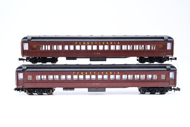 Lima N Gauge Rake of 4 Pennsylvania Maroon Heavyweight Pullmans Passenger Cars No.2760, 3520 - Unboxed