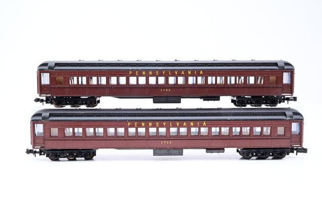 Lima N Gauge Rake of 4 Pennsylvania Maroon Heavyweight Pullmans Passenger Cars No.2760, 3520 - Unboxed