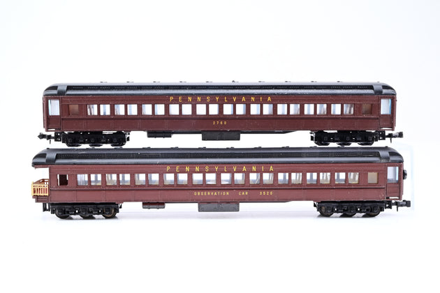 Lima N Gauge Rake of 4 Pennsylvania Maroon Heavyweight Pullmans Passenger Cars No.2760, 3520 - Unboxed