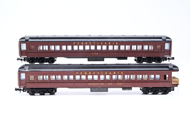 Lima N Gauge Rake of 4 Pennsylvania Maroon Heavyweight Pullmans Passenger Cars No.2760, 3520 - Unboxed