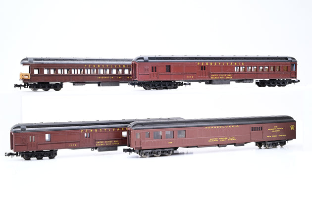 Lima N Gauge Rake of 4 Pennsylvania Maroon Mail Coaches No.2x 1376, 342, 3520