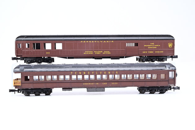 Lima N Gauge Rake of 4 Pennsylvania Maroon Mail Coaches No.2x 1376, 342, 3520