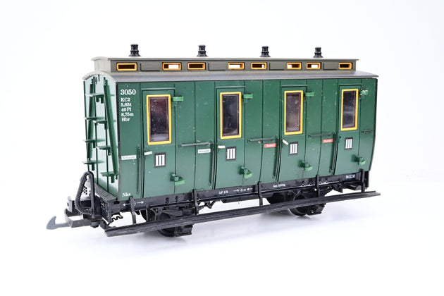 LGB G Gauge 3050 3rd Class Compartment 4-Wheel Coach Green No.3050 - Boxed