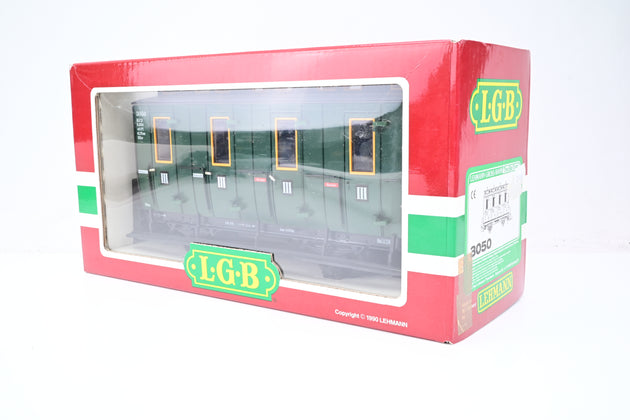 LGB G Gauge 3050 3rd Class Compartment 4-Wheel Coach Green No.3050 - Boxed