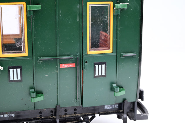 LGB G Gauge 3050 3rd Class Compartment 4-Wheel Coach Green No.3050 - Boxed