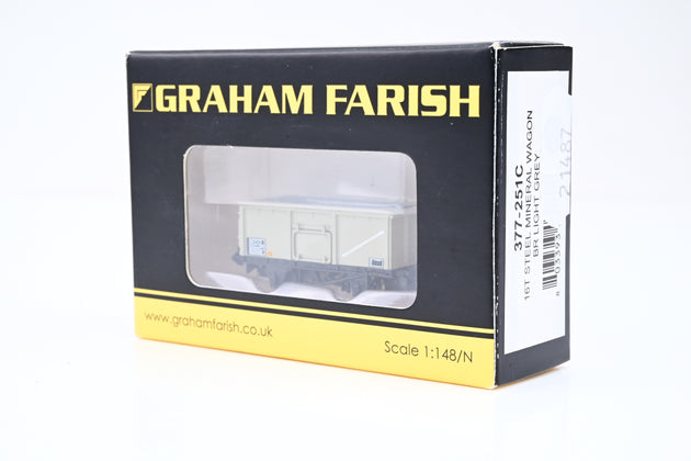 Graham Farish N Gauge 377-251C 16T Steel Mineral Wagon BR Light Grey No.8258683 - Boxed