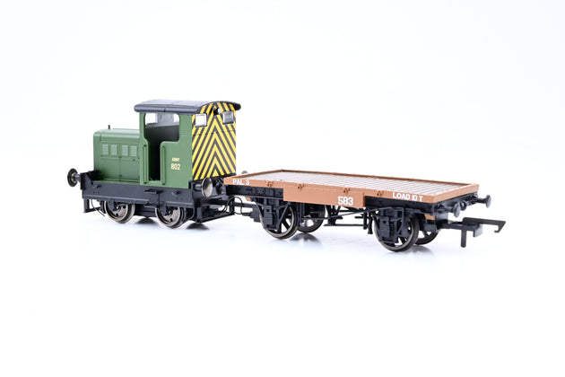 Hornby OO Gauge R3706 Ruston & Hornsby 48DS w/ Flatbed Wagon Army No.802 - Boxed