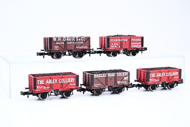 Graham Farish N Gauge Rake of 5 Private Owner 7 Plank Wagons W/Coal Load - Unboxed