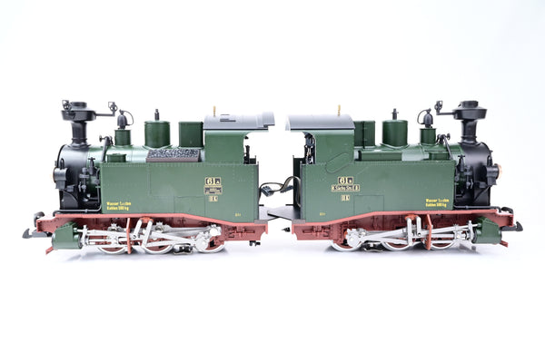 LGB G Gauge 20990 Green & Brown Saxon Class II K Steam Locomotive Pair No.61A & 61B - DCC Sound, Boxed