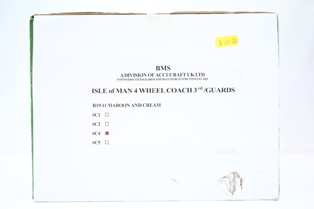 Accucraft / BMS 16mm (45mm Gauge) Isle of Man 4 Wheel Passenger Coach B3 - Boxed