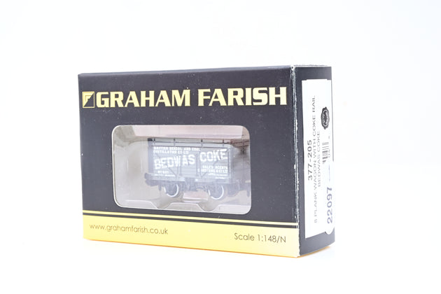 Graham Farish N Gauge 377-205 8 Plank Wagon w/ Coke Rail 'Bedwas Coke' No.621 - Boxed