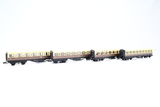 Graham Farish N Gauge Rake of 4 GWR Shirtbutton Composite Corridor Coaches - Unboxed