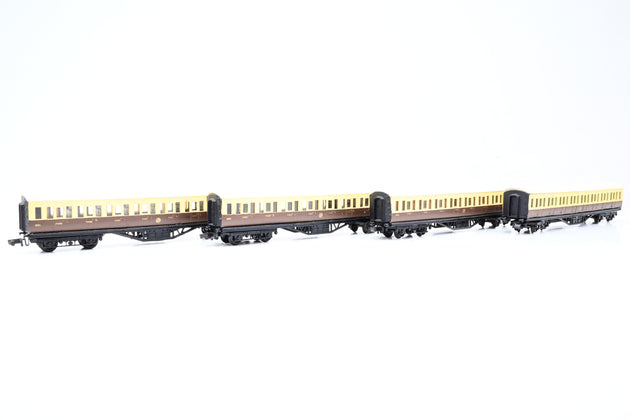 Graham Farish N Gauge Rake of 4 GWR Shirtbutton Composite Corridor Coaches - Unboxed